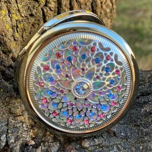 Colorful Compact Mirror with Gem Accents